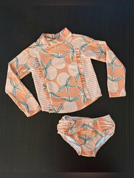 Jessica Simpson Other - Jessica Simpson Peach Floral Long-Sleeve Rashguard Two-Piece Swim Set
